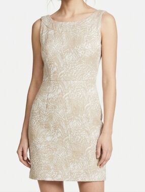 ECI Beige and Ivory Sleeveless Midi Sheath Dress Size 2 Quiet Luxury Silk Lined